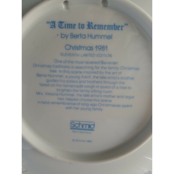 HUMMEL VTG PLATE "A TIME TO REMEMBER ~ CHRISTMAS 1981"~ SCHMID GERMANY - Picture 4 of 5